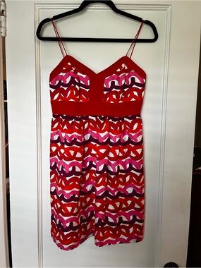 Milly 100% Silk Red, Pink, Purple Strappy Dress. Size 6.
